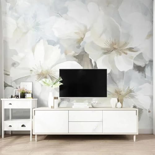 Fresque murale fleurs blanches 3D pour une chambre raffinée - 3