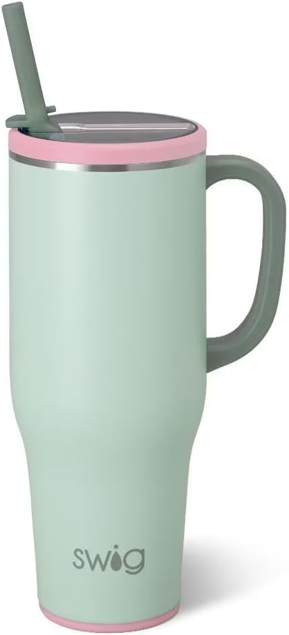 Swig Life 40oz Leakproof Mega Mug, 40oz Tumbler with Handle and Straw, Extra Large Insulated Tumblers, Cup Holder Friendly Travel Mug (Sage Mist)