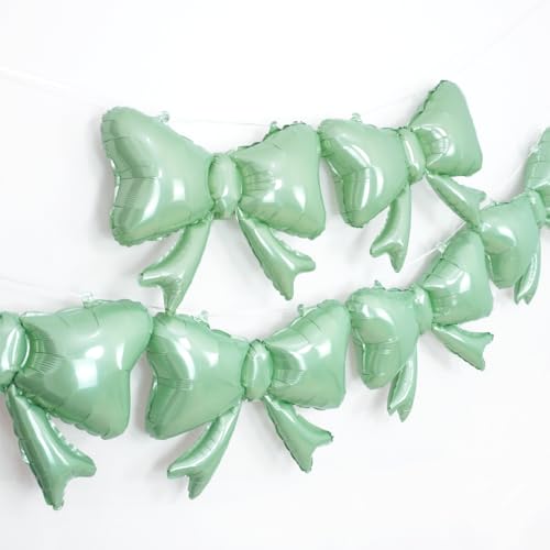 Image of 6 Pieces Bow Balloons, Sage Green Metallic Foil Bow Balloon, Big Light Green Bowtie Balloons for Happy Birthday Party, Baby Shower, Wedding Bridal Shower, Balloon Garland Accessories