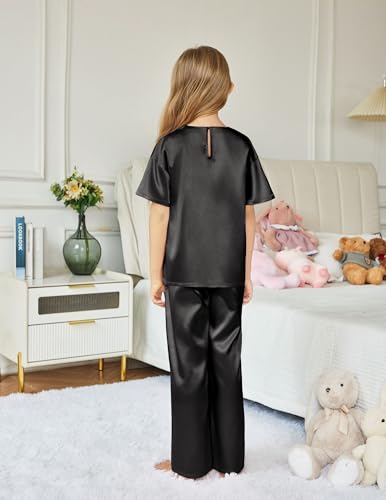 Arshiner Girls' Pajama Sets Satin Pajamas Soft Silk Pjs Short Sleeve Lounge Set Sleepwear3