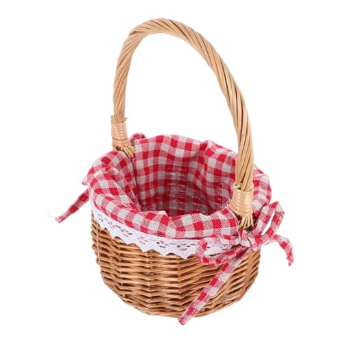 WEKADRIN Easter Wicker Basket with Handle Handwoven Willow Rattan Storage for Gifts Picnic and Home Decor Elegant Round Design with Cloth Lining Multipurpose Use for All Occasions