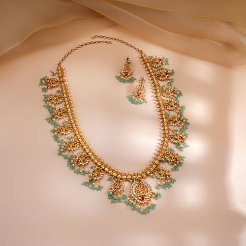 Image of Rubans Long Necklace Set Gold Plated Traditional Stylish Multicolour Jewellery Gift for Women & Girls