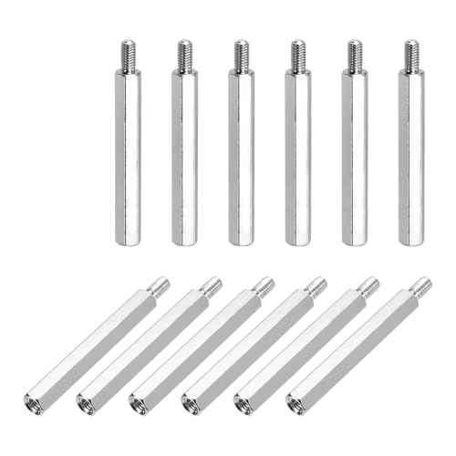 Image of sourcing map Hex Spacer Screws, M3x35mm+6mm Male to Female Thread Brass Nickel Plated Motherboard Standoffs Spacer Pillars for PCB Circuit Boards FPV Quadcopter Drone DIY, Pack of 12