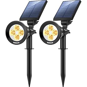 Nekteck Solar Lights, 2-in-1 Solar Spot Lights Outdoor, Waterproof Solar Powered Landscape Spotlights, Bright and Dark Sensing, Auto On/Off for Yard, Pathway, Garden, Driveway (2 Pack, Warm White)