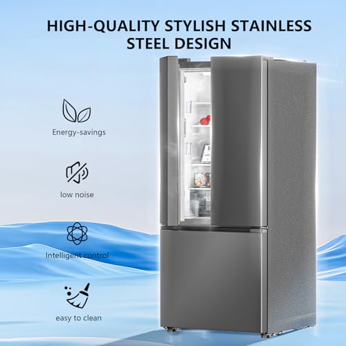 Image of Antarctic Star 17.5 Cu Ft French Door Refrigerator, Bottom Freezer with Built-In Automatic Ice Maker, Fast Cooling & Multi-Air Flow, Inverter Compressor, Stainless Steel VCM, LED Touch Display, Grey