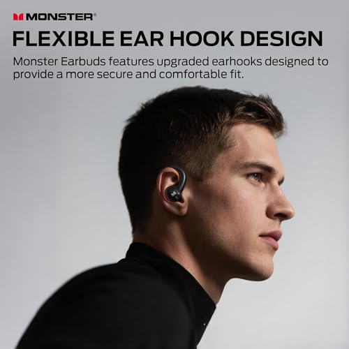 Image of Monster N-Lite 216 Wireless Earbuds, Sports Earbuds with Earhooks, Noise Cancelling Headset, Stereo Deep Bass Over Ear Buds 48H Playtime, IPX6 Waterproof Earphones for Sports /Running /Workout(Black)