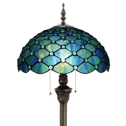 tiffany floor lamp stained glass lamp 16x16x70 inch antique standing reading light sea blue pearl