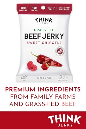 Think Jerky Sweet Chipotle Beef Jerky, Grass-Fed High Protein Beef Jerky, Gluten Free, No Antibiotics or Nitrates, Healthy Chef Crafted Recipe, Low Calorie and Low Fat - 2.2 oz Bags, 4 Pack - Thumbnail 7