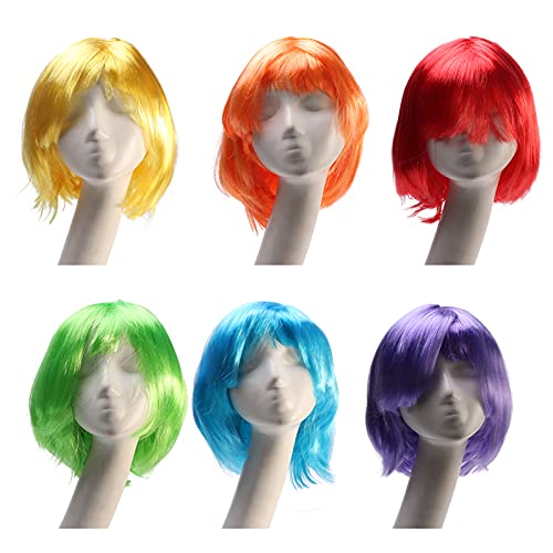 Cosplay Wig, 6 Pieces Wigs Cosplay, Neon Short Hair Bob, Colorful Costume Wigs, Daily Party Hairpieces For Women Girls Bachelorette Neon Party Favors
