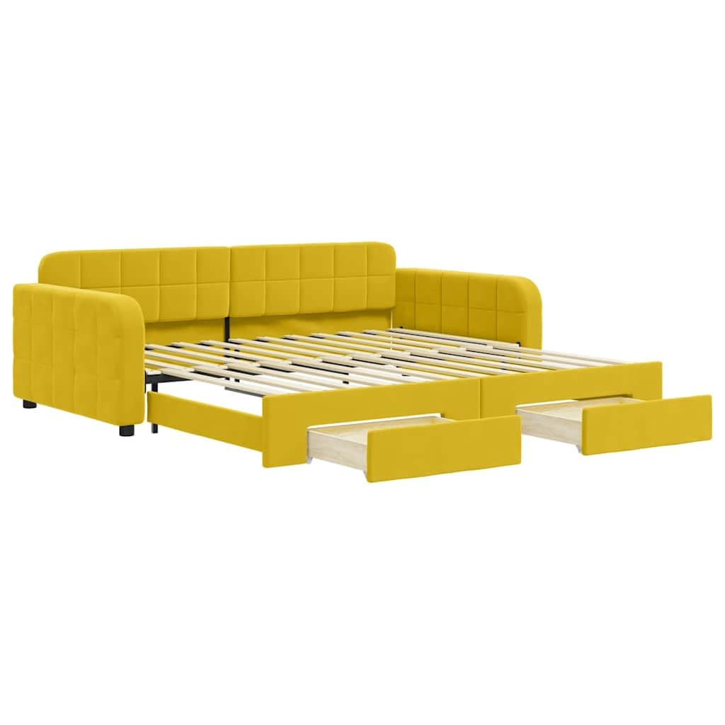 Sofa rozkładana 2 w 1 z łóżkiem gniazdowym i szufladami, podwójna aksamitna sofa, drewniana i metalowa konstrukcja, do salonu z schowkiem