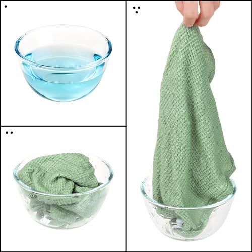 Uxcell Reuseable Cleaning Cloths, 6 Pack Cotton Waffle Weave Kitchen Towels Reusable and Washable Dish Rags for Drying Absorbent Lint Free Rags for House Cleaning Light Green 35cm x 35cm - Image 5