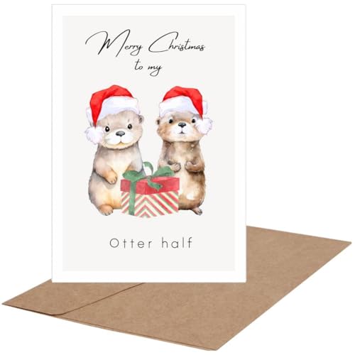 Otter card gift for partner,Funny Christmas Card, Merry Christmas to My Otter Half, Cute Otter Christmas Card for Husband, Wife, Boyfriend, Girlfriend