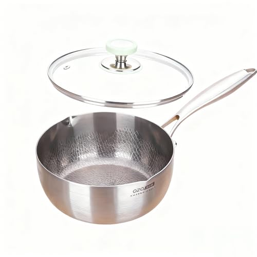 Titanium Saucepan with Lid Non-Stick Titanium Pot 500F Heat Resistant Fast & Even Heating Universal Induction Gas Electric Glass Halogen Cooktops Dual-Pour Spouts Design1.5 QT)