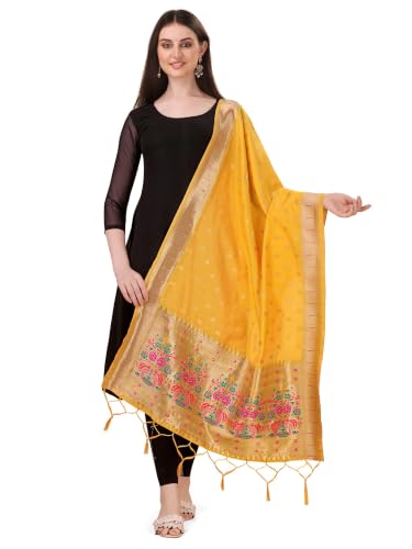 Image of DEVANGI Women's Woven Banarasi Silk Dupatta /Chunni For Women, Floral Print 1 Meter Wide and 2.3 Meter Length Printed Designer Dupatta /Chunni For Girls