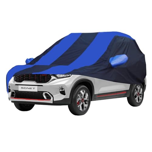 Image of Allextreme KSG5002 Car Body Cover Compatible with Kia Sonet Custom Fit Dustproof UV Heat Resistant Indoor Outdoor Body Protection (Navy Blue & Blue with Mirror)