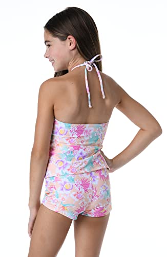 Image of Hobie Girls' Strappy High Neck Tankini Top & Shirred Boyshort Bottom Swimsuit Set