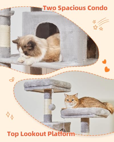 Image of Taoqimiao Cat Tree, 66.2 in Tall Cat Tower with 2 Plush Cat Condos