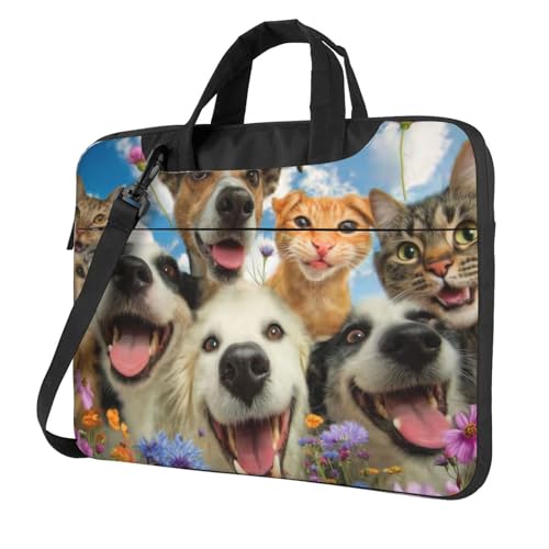 Bolso para portátil impermeable 14 pulgadas happy dogs cats miniatura 1