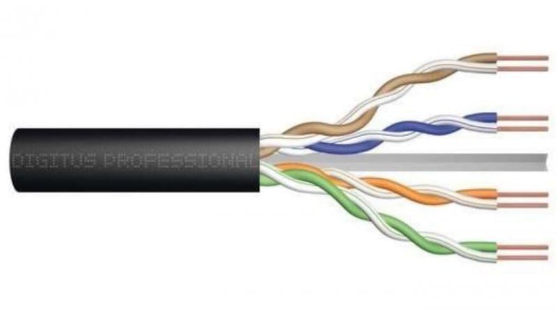 Cavo di installazione a secco per esterni DIGITUS cat.6,U/UTP, FCA, AWG 24/1, PE, 500m, bobina nera