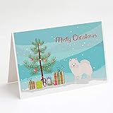 Caroline's Treasures CK3441GCA7P American Eskimo Christmas Tree Greeting Cards and Envelopes Pack of 8, 7 x 5, Multicolor