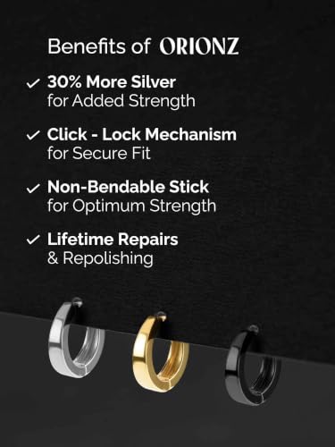 Image of ORIONZ Hoop Earrings for Men & Boys (1 Piece) - 925 Sterling Silver - Gift for Birthday Anniversary - 18k Gold Plated Jewellery - Men Fashion