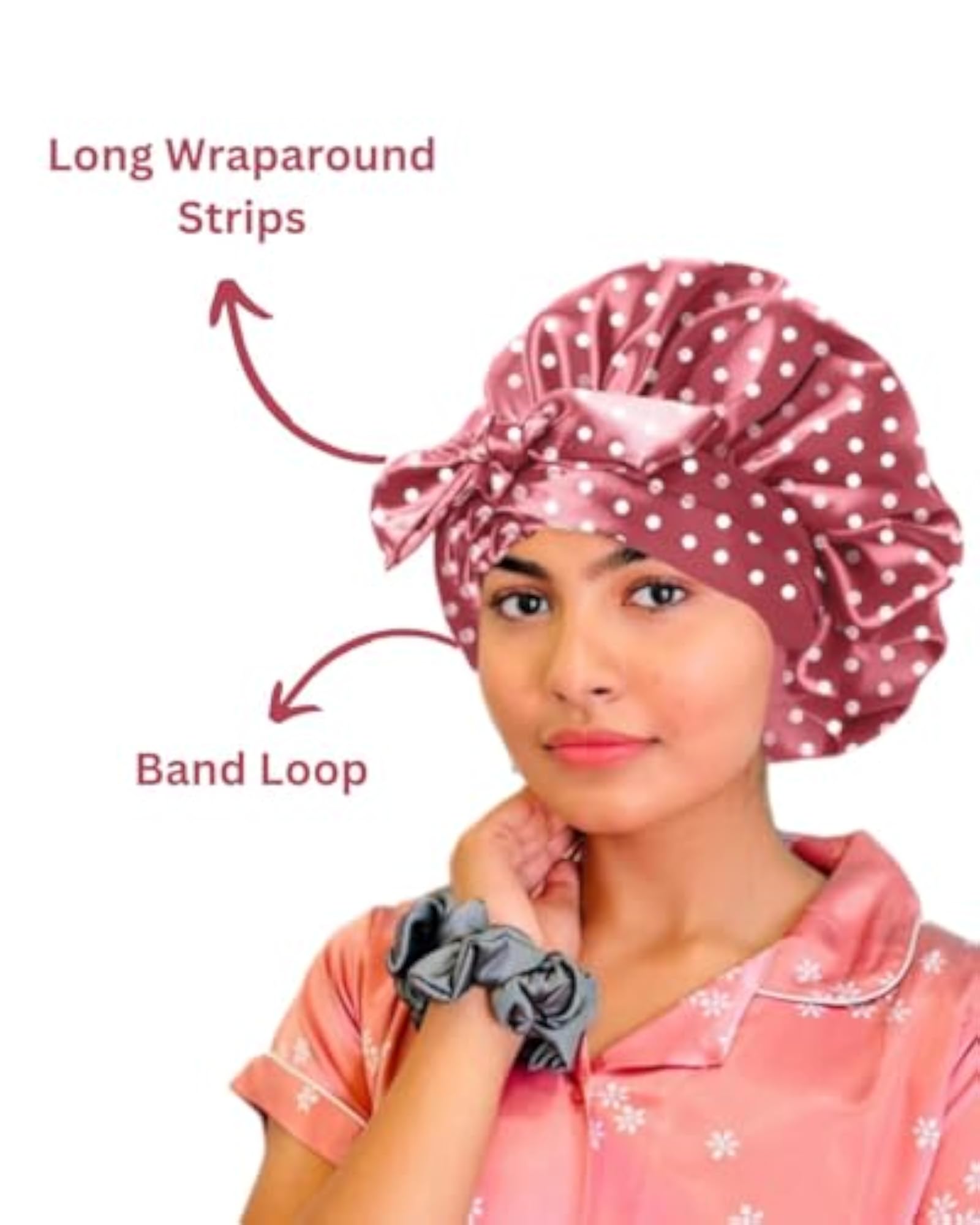 Printed Silk Satin Hair Bonnet Reversible Sleep Cap with Adjustable Tie