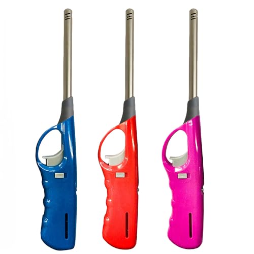 WOODSBRO 3 X Multipack Large BBQ Lighters With Large Flame Refillable Safety Gas Candle Fire Lighter for Kitchen, Barbecue, Camping, BBQs, Indoor & Outdoor Cooking (Assorted Colours)