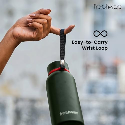 Image of Frenchware Stainless Steel Vacuum Insulated Delta Water Bottle, 900 ml | Thermos Flask, 24Hrs Hot & Cold, Leakproof, Aluminum Coating, Army Green