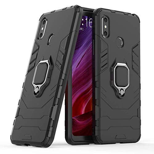 LuluMain Compatible con Mi MAX 3 Funda, Anillo Metálico Sujeción Soporte Antichoque Caja (Funciona con el Montaje de Coche Magnético) Doble Capa Case Carcasa para Xiaomi Mi Max3 (Negro)