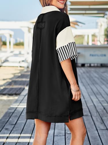 Wenrine Women's Polo V Neck T Shirt Dress Casual Summer Oversized Color Block Short Sleeve Sweatshirt Mini Dresses4