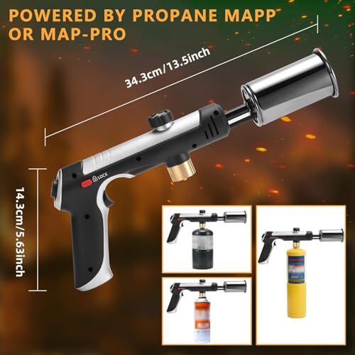 Image of Powerful Propane Torch with One-Touch Max Fire, Adjustable Kitchen Torch with Safety Lock, Flamethrower, Blow Torch Gun for Grill, BBQ, Sous Vide, Campfire Starter (Tank Not Included)