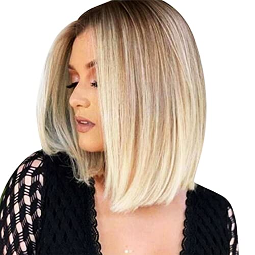 Perruque blonde clair, Bob féminin court avec perruque blond clair avec dégradé de couleur et chapeau court en fibre chimique Cover