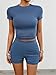 Kioxiuin Women's Two Piece Sets Summer Outfits Workout Outfits Short Sleeve Shorts Gym Set Loungewear Tracksuits,Grey Blue,L