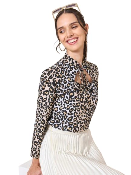 Image of Style Quotient Women Smart Printed top with Neck Tie-up Full Sleeve Shirt
