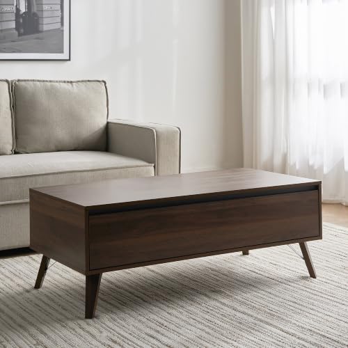 Image of Modus Engineered Wood Coffee Table with Hidden Storage Drawer | Modern Center Table for Living Room | Minimalist Tea Table with Spacious Storage | Dark Walnut Finish