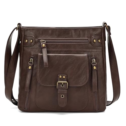 KL928 Crossbody Bags for Women, Multi Pocket Shoulder Bags, Medium PU Leather Cross Body Purses 01-coffee