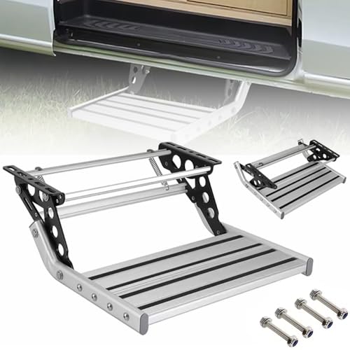 HEYOUTH Marchepied Escamotable pour Camping-Car – Plateforme en Aluminium Antidérapante, Manuel, Charge Max 200 kg, Éclairage LED 12V et Ressort Renforcé...