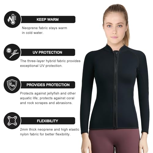 Chaqueta para mujer de traje húmedo de 2mm y pantalones de 3mm, traje de manga larga de neopreno para nadar, surfear, bucear y snorkel, talla XXL miniatura 7
