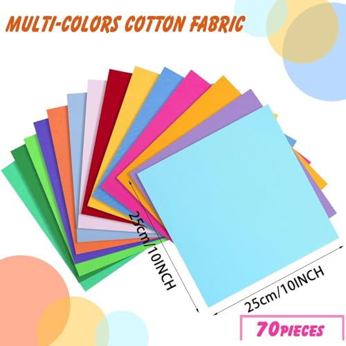 Maxmartt AJHGJ-287253 70 Pcs 10 X 10 Inch Cotton Fabric Square Patchwork Fabrics Multi Color Square Patchwork Fabric Quilting Fabric Bundles For Diy Crafts Cloths Handmade Accessory thumb #3