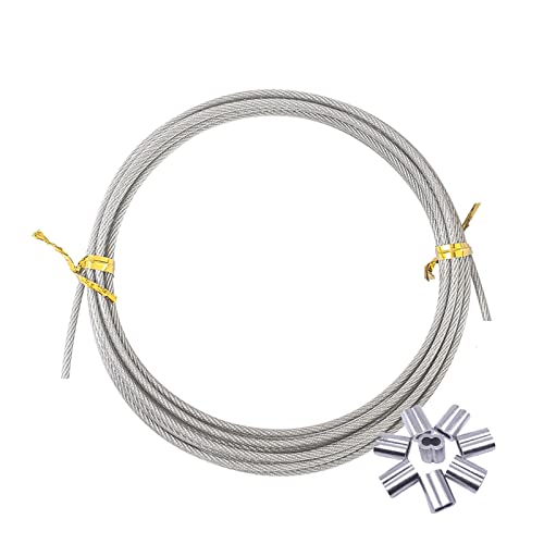 Cable de Acero Inoxidable, Cable de Alambre de Acero Inoxidable 304, Alambre para Colgar de Acero Tendedero Alambre para Jardín, Núcleo de 7x7 para Colgar, Línea de Ropa, con 20manguito de Aluminio Cover