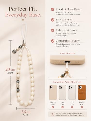 Image of Handmade Beaded Phone Charm Strap for Women & Girls | Aesthetic Mobile Charm | Pearl & Crystal Bead Wrist Strap | Cute Phone Bag Accessory | Korean Style