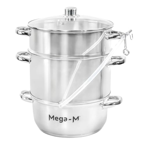 Mega-M Extracteur de jus à vapeur: Cet extracteur en acier inoxydable de 8 L permet de préparer du jus à partir de divers fruits sans réagir avec la nourriture.