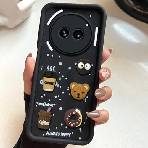 Image of COLORflow Back Cover Compatible with Nothing Phone 2A 5G / 2A Plus 5G | Cute Fun Cartoon 3D Ball Coffee Silicone Case (Black) | Designer Camera and Body Protected Back Cover