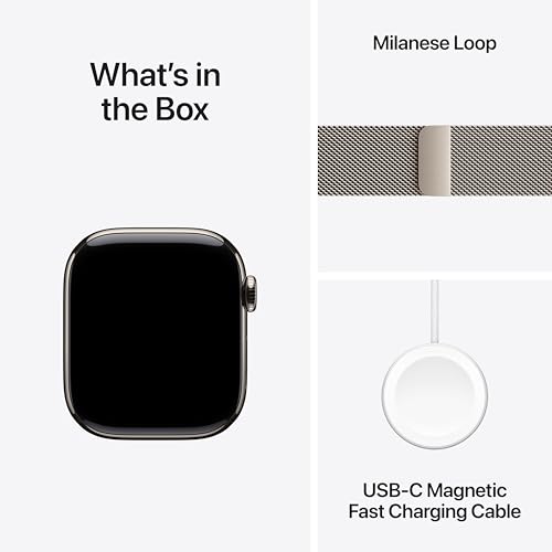 Image of Apple Watch Series 11 [GPS + Cellular 42mm] Smartwatch with Natural Titanium Case with Natural Milanese Loop. Sleep Score, Fitness Tracker, Health Monitoring, Always-On Display, Water Resistant