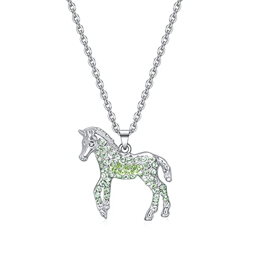 luomart Girls Horse Necklace Gifts,Little Rainbow Horses Jewelry for Women Boys,Initial Letter Necklaces Pendant for Teen Girls Horses Lovers (Little Horse Green)