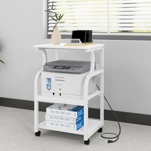 Image of Natwind 3 Tier Printer Stand, 19.7 inchx15.7 inch, with Charging Station,White