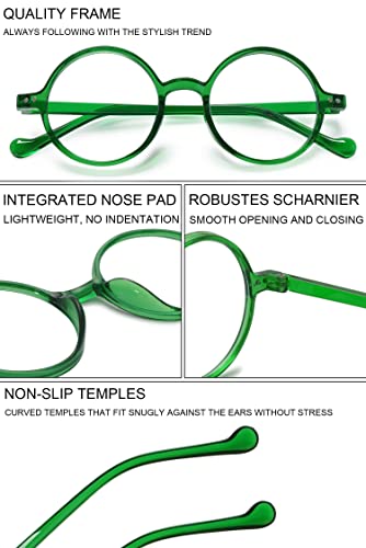 VEVESMUNDO Blue Light Blocking Reading Glasses Round Retro Vintage Readers Glasses for Women Men (1 Pcs Green Reading Glasses, +3.5) - Image 4