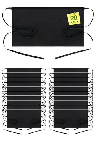 Image of BOHARERS Waist Apron with 3 Pockets 20 Pack - Black Waitress Server Short Apron