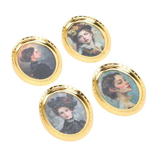 Topiky Juego de 4 Marcos de Cuadros para Casa de Muñecas a Escala 1:12, Muebles con Marco de Arte en Miniatura con Pinturas Al óleo Impresas, Accesorios de Decoración Antiguos Vintage para