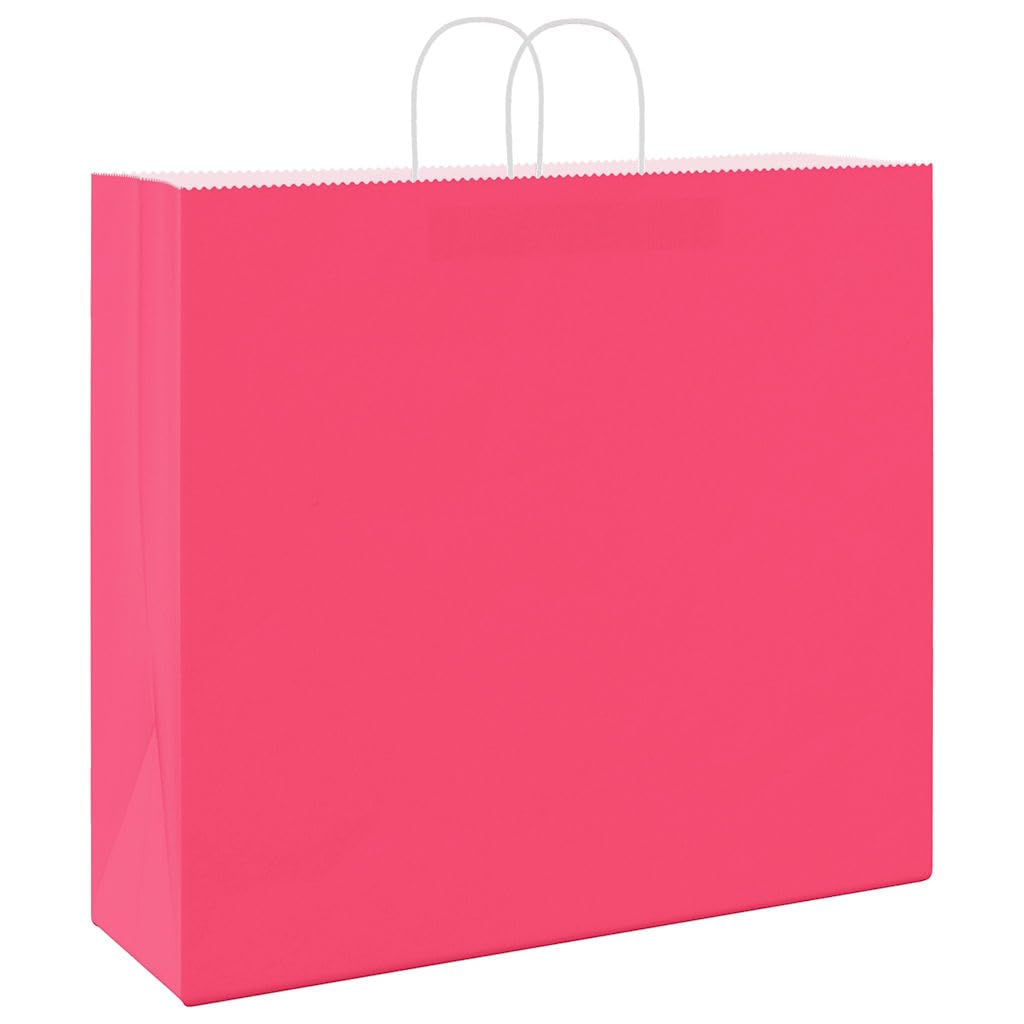 50 szt. papierowe torby na zakupy różowe 54 x 15 x 49 cm z uchwytami, torebki na prezenty z papieru typu kraftowego na zakupy i transport